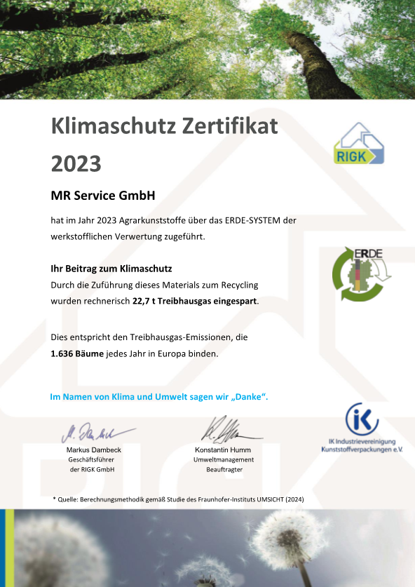 Klimaschutz Zertifikat 2023